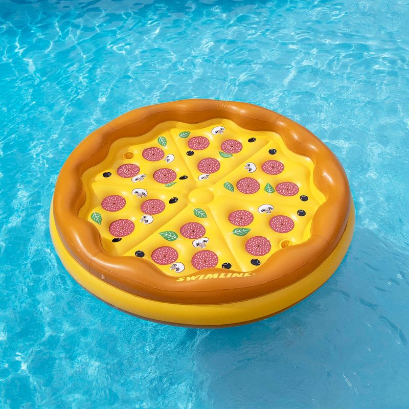 Swimline 70" Inflatable Water Sports Pizza Island 1-Person Round Raft Lounger - Yellow/Brown, 3 of 6