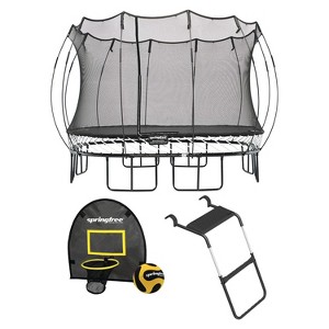 Springfree Outdoor 13 x 13 Ft Square Jumping Trampoline with Net Enclosure, Basketball Hoop Game, and Step Ladder, Accessories for Backyard, Black - 1 of 4