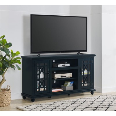 Catalina Blue Transitional 63" TV Stand with Trellis Glass Doors