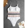 DOMETOUR Women's High Waisted Swimsuit Two Piece Ribbed Bikini Sets Cheeky Bathing Suits, White-M - 3 of 4