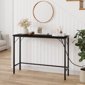 9.1"Narrow Console Table with Outlets, Behind Couch Table for Living Room, Sofa Table with Metal & MDF, Industrial Hallway Table for Entryway - 1 of 4