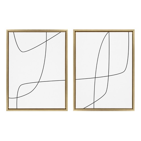 Kate and Laurel Sylvie Modern Line Abstract 3 and 4 Black and White Framed Canvas by The Creative Bunch Studio - image 1 of 4