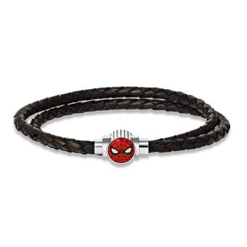 Marvel Spider-Man Mens Double-Wrap Woven Stainless Steel Pendant Bracelet