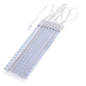 Itopfox Outdoor Christmas Lights 8 Tubes 12 Inch 144 LED Meteor Shower Blue Icicle Cascading String Lights 1 Pack UL Plug - 1 of 4