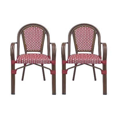 2pk Brianna Outdoor French Bistro Chairs Red/White - Christopher Knight Home