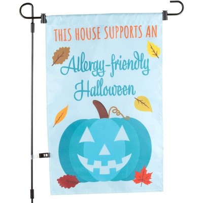 Halloween Teal Pumpkin Garden Flag - 12" x 18"- Outdoor Weatherproof Banner, Treat Candy Yard Lawn Signs (Pole Stakes Sold Separately)