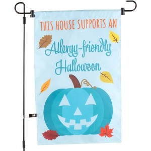 Halloween Teal Pumpkin Garden Flag - 12" x 18"- Outdoor Weatherproof Banner, Treat Candy Yard Lawn Signs (Pole Stakes Sold Separately) - 1 of 4