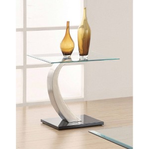 24" Rectangular End Table with Satin Glass Top and Black Metal Base ¨C Ideal for Modern Spaces - 1 of 4