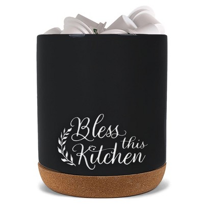Elanze Designs Bless This Black X-Large Cork Bottom, Kitchen Counter, Ceramic Stoneware, Coffee, Tea and Hot Chocolate, Machine Brewing, K Capsule Pod