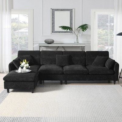 YOOCOZZ L-Shaped Chenille Sectional Sofa with Removable Ottoman, Center Stitching Design and 5 Pillows