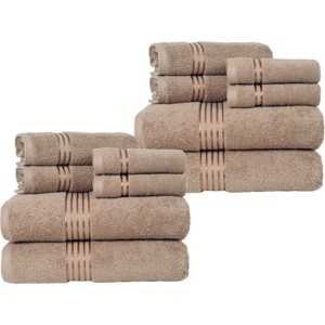 12PC Cotton Bath Towel Set, Taupe - 1 of 4