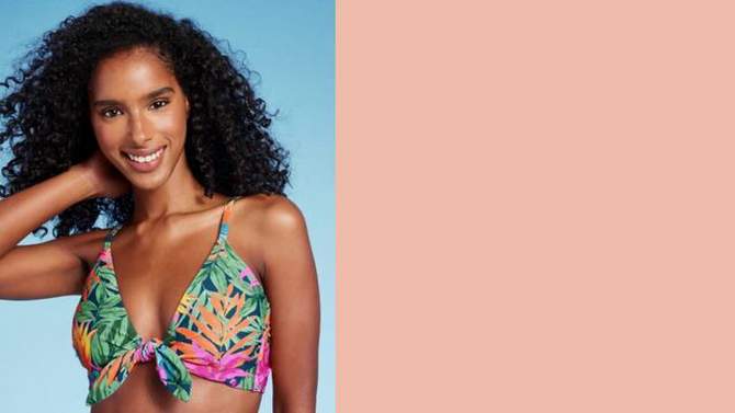 Women's Tie-Front Longline Bikini Top - Shade & Shore™ Multi Tropical Floral Print, 2 of 14, play video