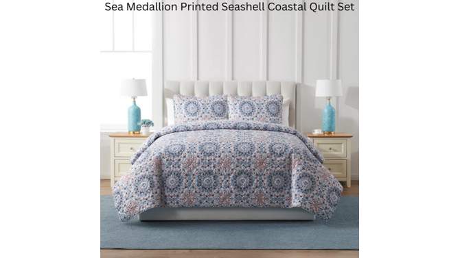 VCNY 3pc Home Sea Medallion Printed Seashell Coastal Quilt Set Blue, 2 of 7, play video