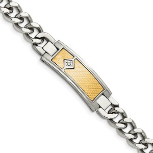 Black Bow Jewelry Stainless Steel & 18K Yellow Gold Inlay & Diamond I.D. Bracelet, 9 In - 1 of 4