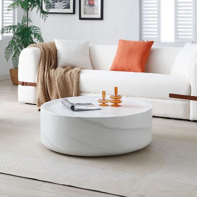 NicBex Cylinder Faux Travertine Textured Coffee Table for Living Room,Round Tea Table,Simple Center Table