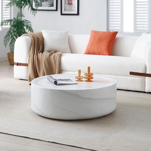NicBex Cylinder Faux Travertine Textured Coffee Table for Living Room,Round Tea Table,Simple Center Table - 1 of 4