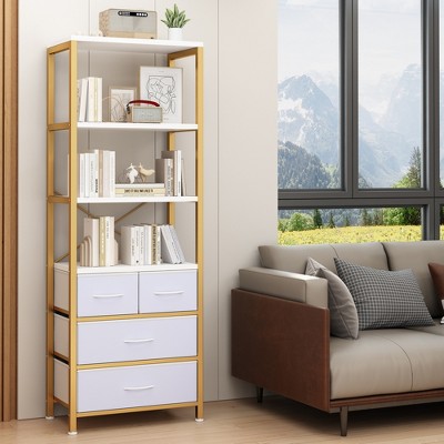 KTMBDW Industrial Bookshelves and Bookcases with 3 Drawers, 3 Shelf Display Storage Shelves 68.5 in Tall Bookcase for Home Office, Living Room