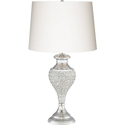 Elegant White and Chrome Crystal Table Lamp Set