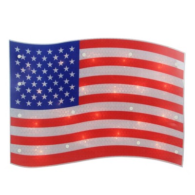 Northlight 17" Lighted Holographic Red, White and Blue American Flag Window Silhouette Decoration