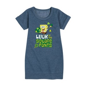 - SpongeBob Squarepants - Luck Of The Square Pants Graphic Short Sleeve Fleece Dress - 1 of 4