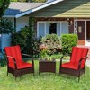 Tangkula 3PCS Patio Rattan Conversation Set Outdoor Furniture Set w/ Table Cushions - 2 of 4