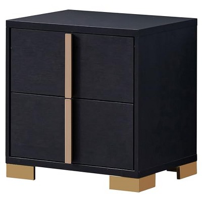Black and Gold 2-Drawer Modern Nightstand