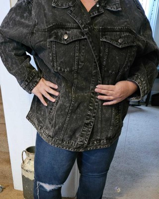 Black Washed Snow Washed Oversized Denim Jacket