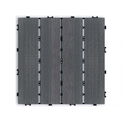 Vynxaria 11 Pieces of 11.8 Inch Dark Gray Interlocking Tiles with Striped Pattern, Waterproof for Courtyard, Balcony, Patio