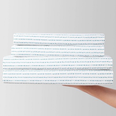 Radius White and Navy Cotton Percale Queen Sheet Set