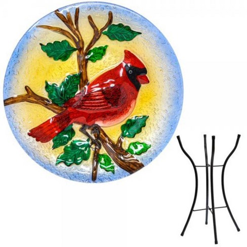 Home & Garden 24.25" Cardinal Majestic Birdbath Stand Embossed Vibrant Colors Gold Crest Distributing  -  Bird Baths - image 1 of 2