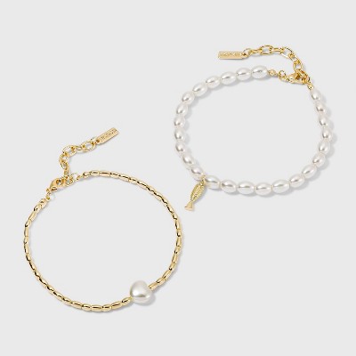 SUGARFIX by BaubleBar Gold and Pearl Anklet Set - Pearl