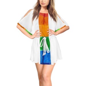 LA LEELA Women's Summer Bathing Suit Cover-up Short Holiday Beachwear Mini Swim Suit Loose Beach Dress - 1 of 4