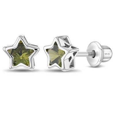 Girls' CZ Bezel Star Screw Back Sterling Silver Earrings - In Season Jewelry