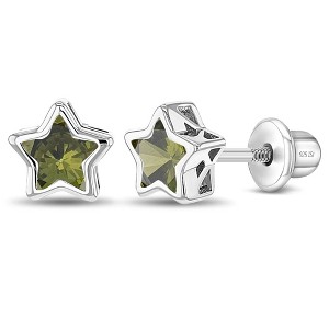 Girls' CZ Bezel Star Screw Back Sterling Silver Earrings - In Season Jewelry - 1 of 4