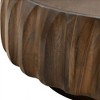 Saman Wood Round Coffee Table with Carved Sculptural Design and Ash Veneer Top for Living Room - 4 of 4