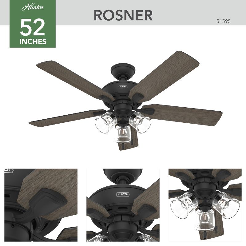 52" Rosner Ceiling Fan with Light Kit and Pull Chain (Includes LED Light Bulb) - Hunter Fan, 2 of 13