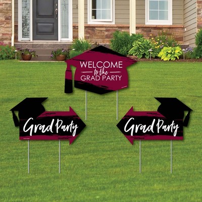 Big Dot of Happiness Maroon Grad - Best is Yet to Come - 2 Burgundy Arrows & 1 Welcome/Thank You Lawn Sign - Double Sided Yard Sign Set - 3 Pieces