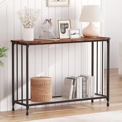 41.5" Narrow Console Table, Small Entryway Table with Glass Shelf and Metal Frame