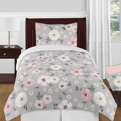 4pc Twin Watercolor Floral Bedding Set Gray - Sweet Jojo Designs