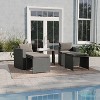Emma and Oliver Indoor/Outdoor Modular Loveseat Sofa Set with Ottomans and Glass-Top Table - 2 of 4