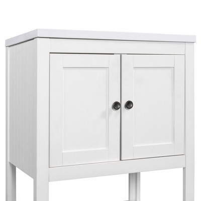 Chery Life 24" White Modern Sleek Bathroom Vanity Elegant Ceramic Sink with Solid Wood Frame Open Style Shelf