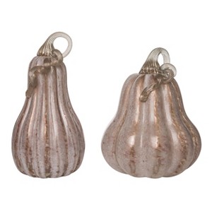 Transpac Glass 11 in. Pink Harvest Pumpkins with Crackle Detail Set of 2 - 1 of 4