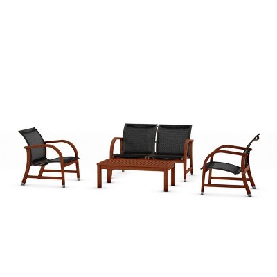 Amazonia 4pc Caprice Outdoor Patio Conversation Furniture Set Black: Slingback, All-Weather Design