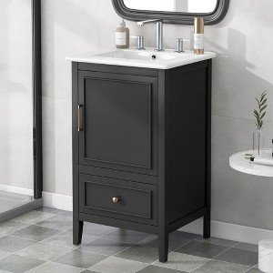 Whisen Bathroom Vanity with Sink, Cabinet with A Door, Storage Space, Stainless Steel Hardware & A Drawer - Black - 1 of 4