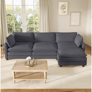 Hyleory Cozy Corduroy L-Shaped Sectional Sofa with Movable Ottoman - Soft Touch, Space-Saving Design - 1 of 4