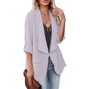 Womens Casual Blazer Jackets Roll Up Long Sleeve Open Front Jacket Loose Fit Longline Blazer Work Office Business Blazers - 1 of 4