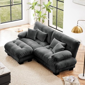 Chenille 2 Seater Modular Sectional Sofa with Ottoman, Deep Seat and Bolster Arms, 94.4" for Living Room-3irtyhousy - 1 of 4