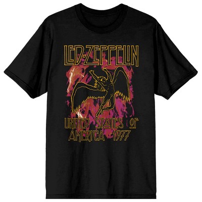 Led Zeppelin USA 1977 Crew Neck Short Sleeve Men's Heavyweight Beefy Black T shirt