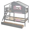 NicBex Twin over Twin Loft Bed Bed Frame with Drawers, Bedside Shelf, Box, Window, Roof, Inclined Ladder and Guardrail, No Box Spring Required - 3 of 4