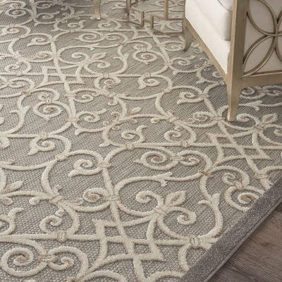 Natural Gray Flat Woven Floral Rectangular Area Rug